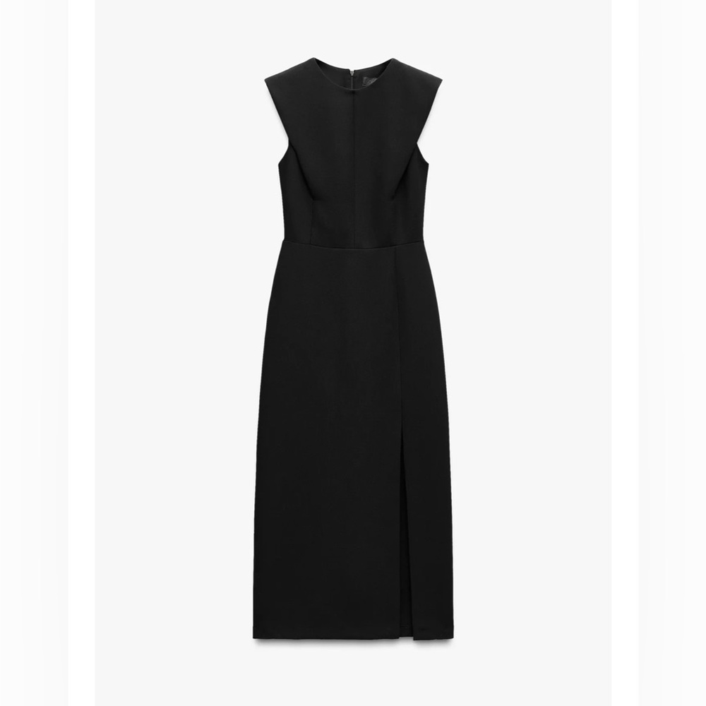 Zara Black Sleeveless Midi Sheath Dress with Side Slit - Picture 3 of 7